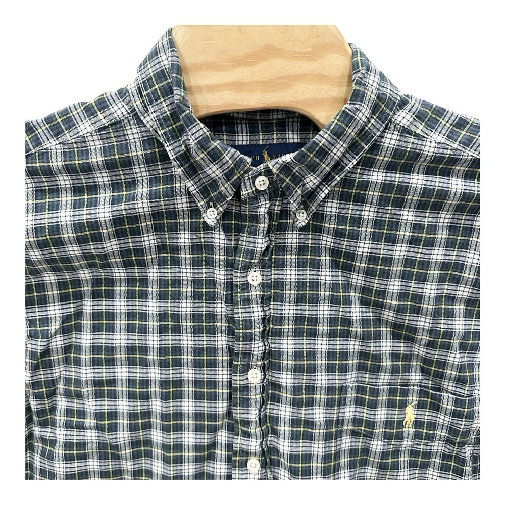 Ralph Lauren Shirt Mens 2XB Plaid Button Down Long Sleeve Green Navy Black Watch